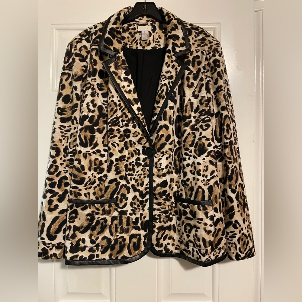 Chico's Leopard Print Blazer with Black Accents XXL/2XL/20/Chico 4
